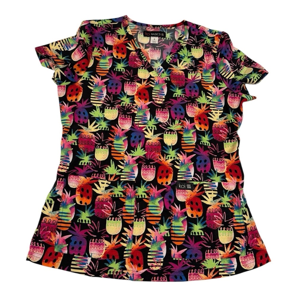 NWT Koi Basics Leslie Scrub Top Women's‎ S Tiki Pineapple Tropical Medical